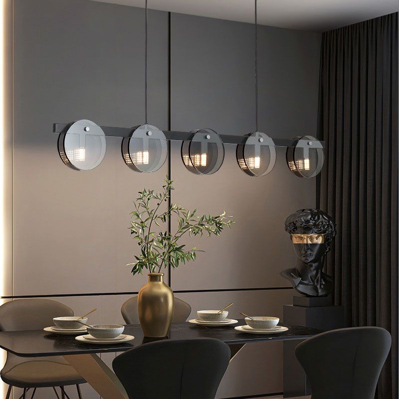 Modern Luxury Pendant Light Metal Circular Island Light with Glass Shade
