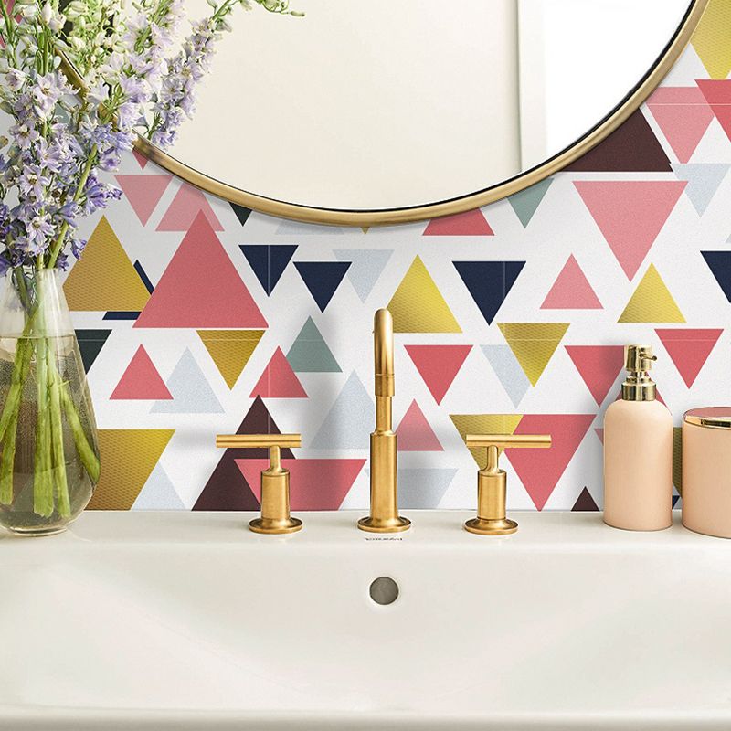 Removable Triangle Wallpaper Panel Set Modern Artistic Geometric Wall Decor in Multi-Color, 8' L x 8" W