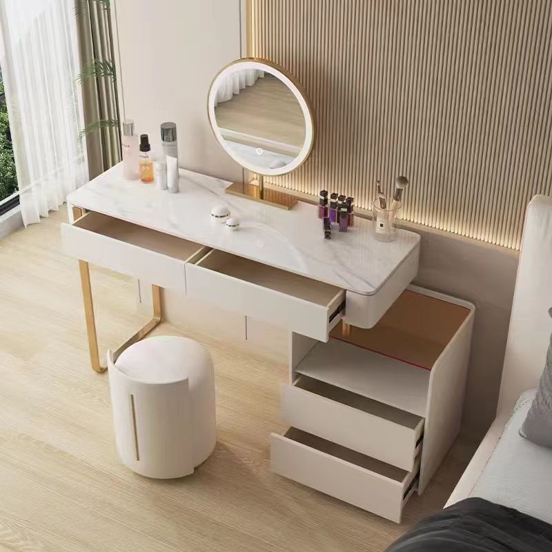 Glam White Make-up Vanity with 4 Storage Drawers Wood Vanity Set, 15.74" Wide