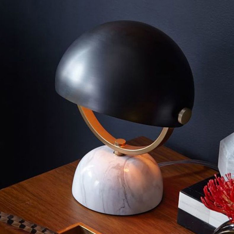 Hemispherical Bedside Table Lighting Metal 1 Bulb Postmodern Nightstand Light in Black