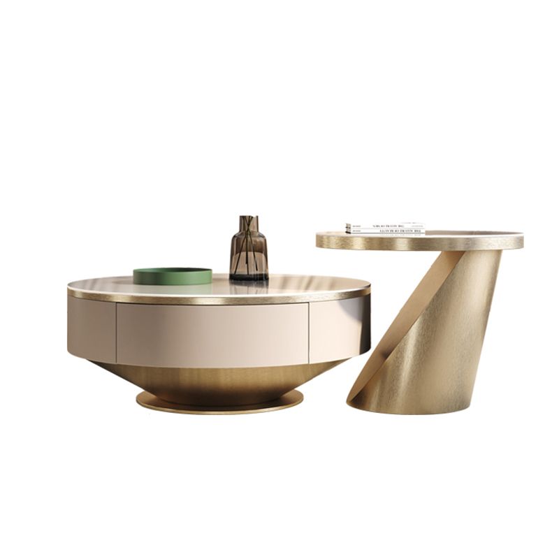 Round Coffee Table Fixed Top Scandinavian Metal Pedestal Legs Coffee Cocktail Table