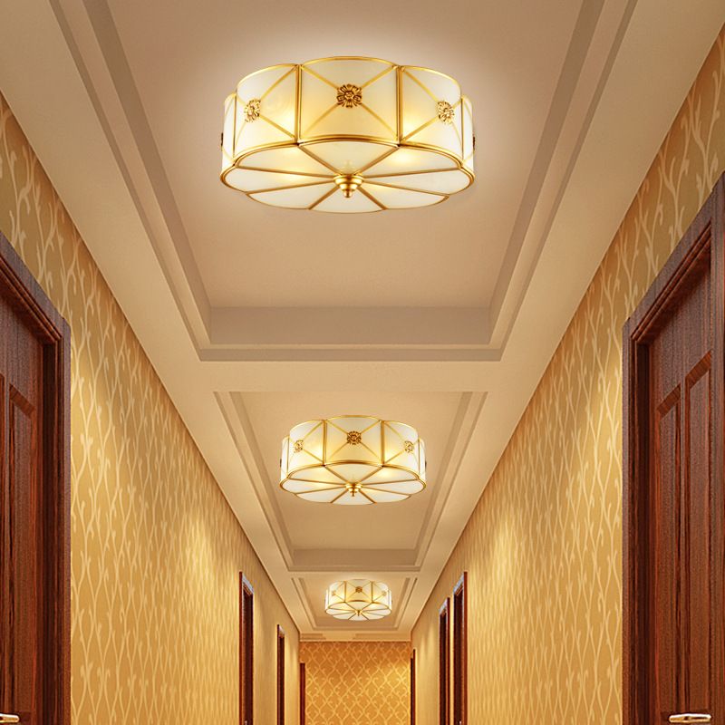 Glass Flower Ceiling Mounted Light Vintage-Style Ceiling Mounted Fixture