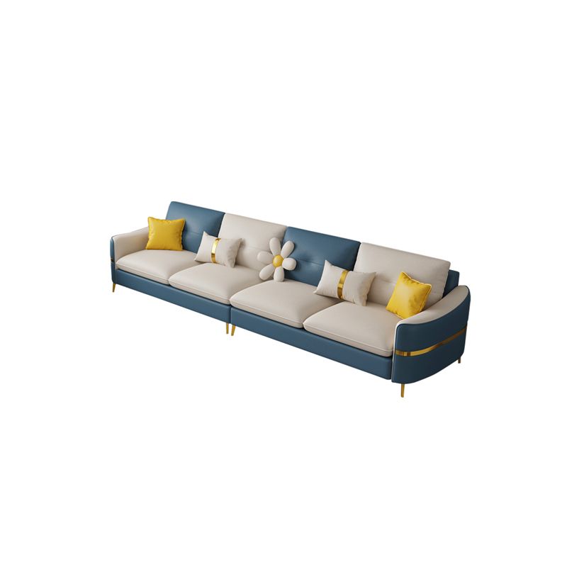 Faux Leather Square Arm Sofa with Pillows, 3/4 seat Sofa for Living Room