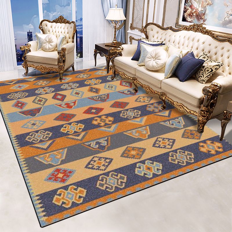Retro Multicolor Moroccan Rug Synthetics Floral Patterned Rug Anti-Slip Washable Pet Friendly Carpet for Family Room
