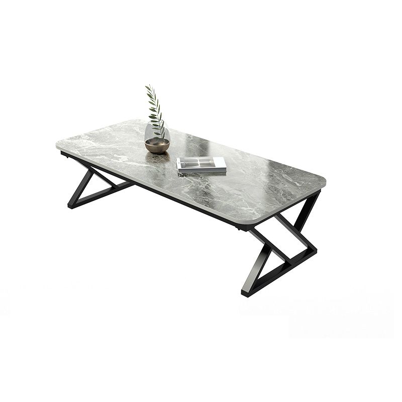 17.7" Tall Glam White/ Grey Slate Top Coffee Table for Living Room
