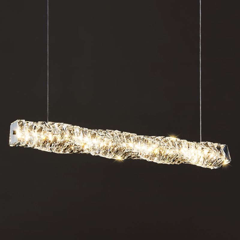 1 Light Rectangle Island Lighting Contemporary Crystal Island Lights for Kitchen