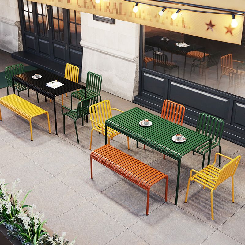 Contemporary Metal Patio Dining Side Chair Slat Back Side Chair