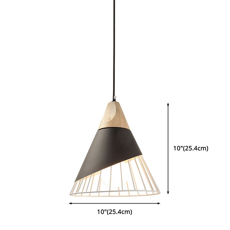 1 Light Macaroon Hanging Light Nordic Minimalist Solid Wood Bedroom Pendant Lamp with Iron Hollow Lampshade