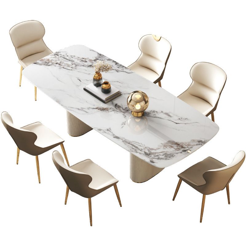 Modern Sintered Stone Table Dining Rectangle Table with Metal Legs for Kitchen
