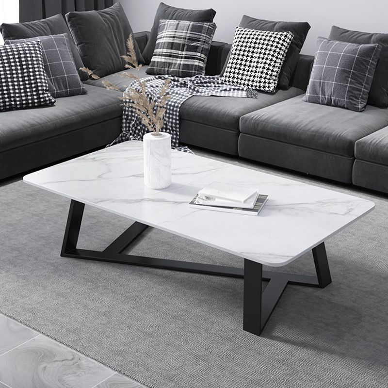 X-Base Coffee Cocktail Table Rectangle Coffee Table with Marble Top