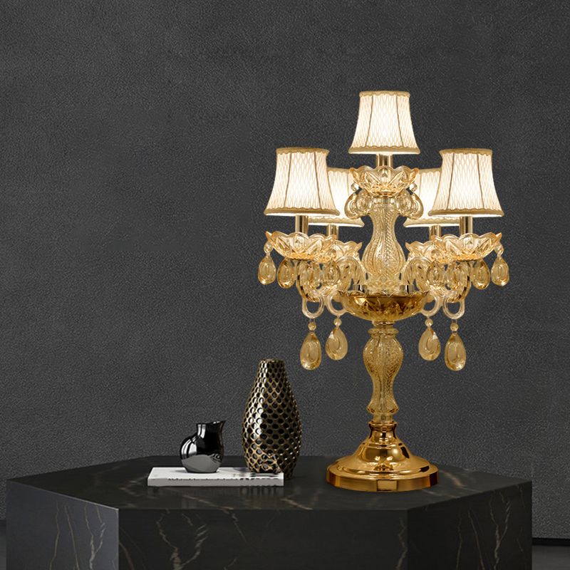 Gold 5/6/7 Bulbes Night Stand Lampe traditionnelle de table de chandelier à cristal clair