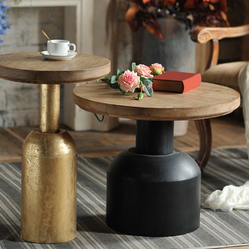 Solid Wood End Slide Table with Ironcraft Pedestal End Table