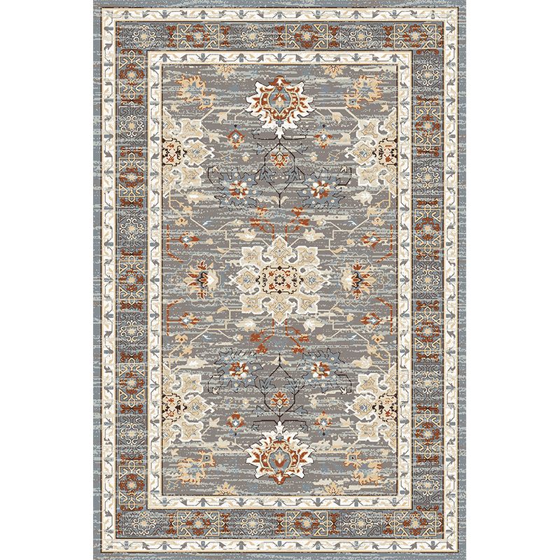Grey Tone Vintage Area Rug Polyester Medallion Rug Non-Slip Backing Indoor Rug for Living Room