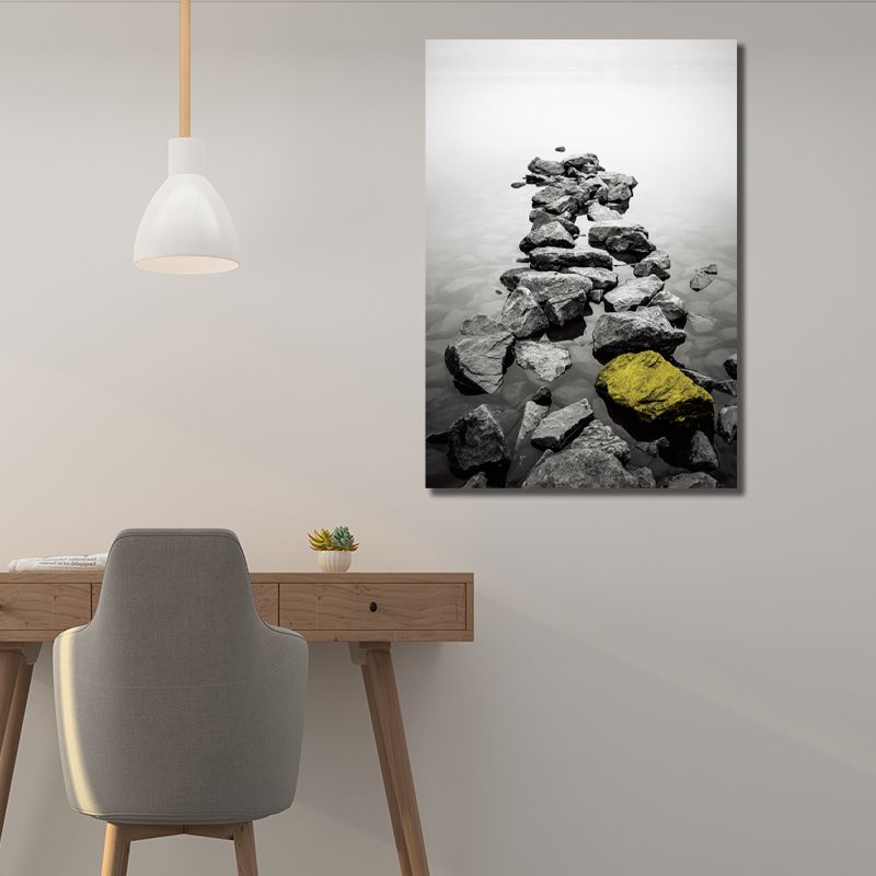 Retro River Rock Shore Canvas Wall Art Grey Textured Surface Wall Decor for Bedroom