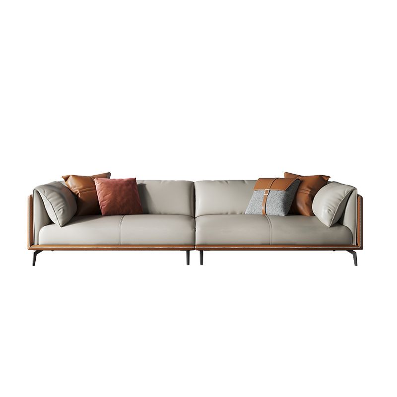Genuine Leather Pillow Top Arm Sectional Sofa 28.35"High Cushion Back Sofa for Living Room