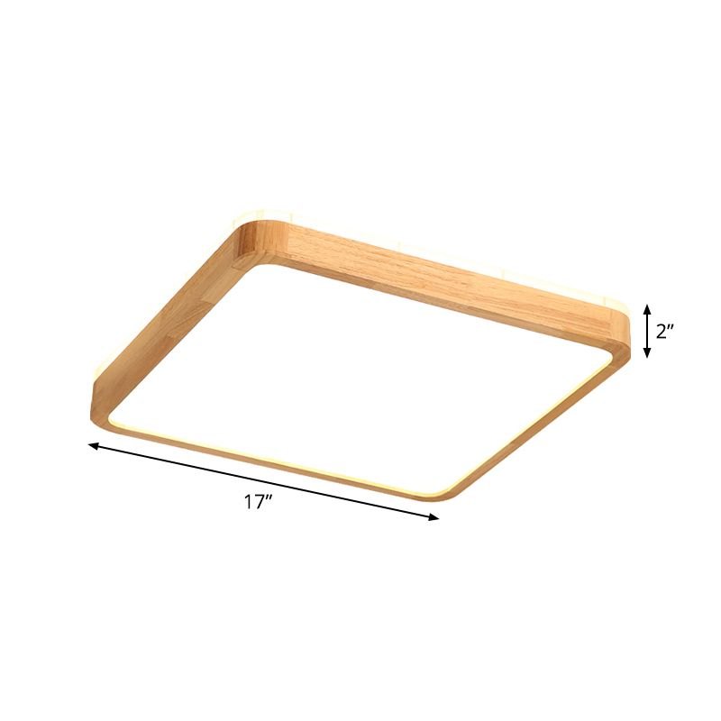Minimaliste carré / rond plafonnier en bois salon LED flushmount éclairage, beige, 17 "/ 21" / 25,5 "de long