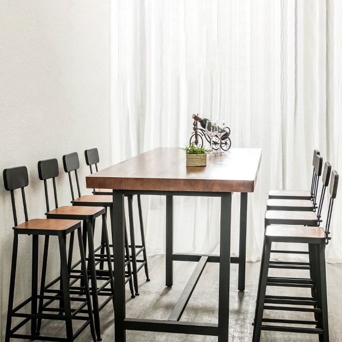 Industrial Rectangle Bar Table Pine Wood Bar Table with Trestle Base in Black