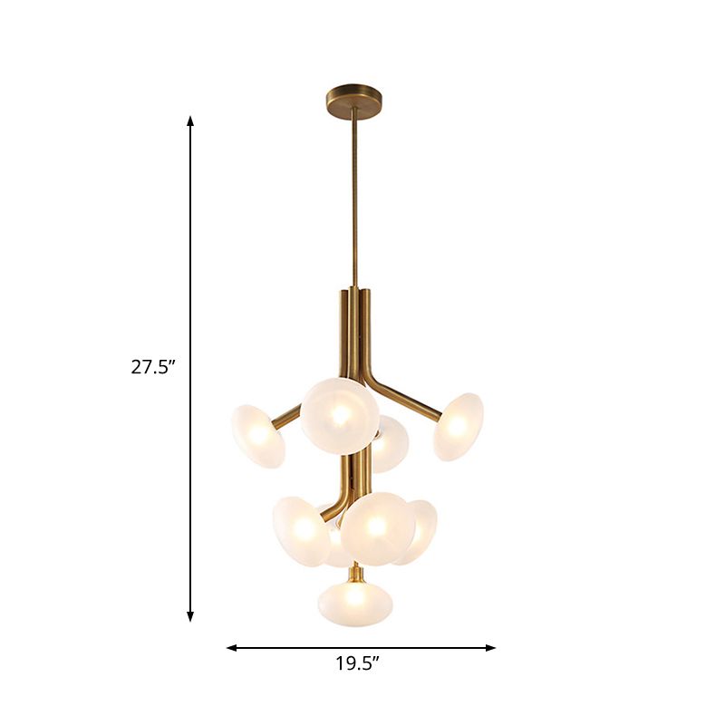 Round Pendant Chandelier Modern Frosted Glass 9 Heads Ceiling Suspension Lamp in Gold