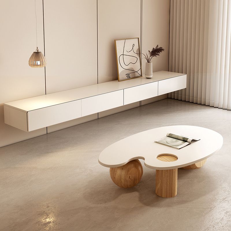 Solid Wood Coffee Table Modern Natural & White Geometric Cocktail Table