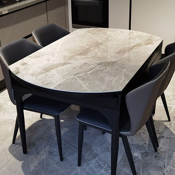 Modern 1/2/5/7 Pieces Round Dining Table Set with Sintered Stone Top Scalable Dinette Set