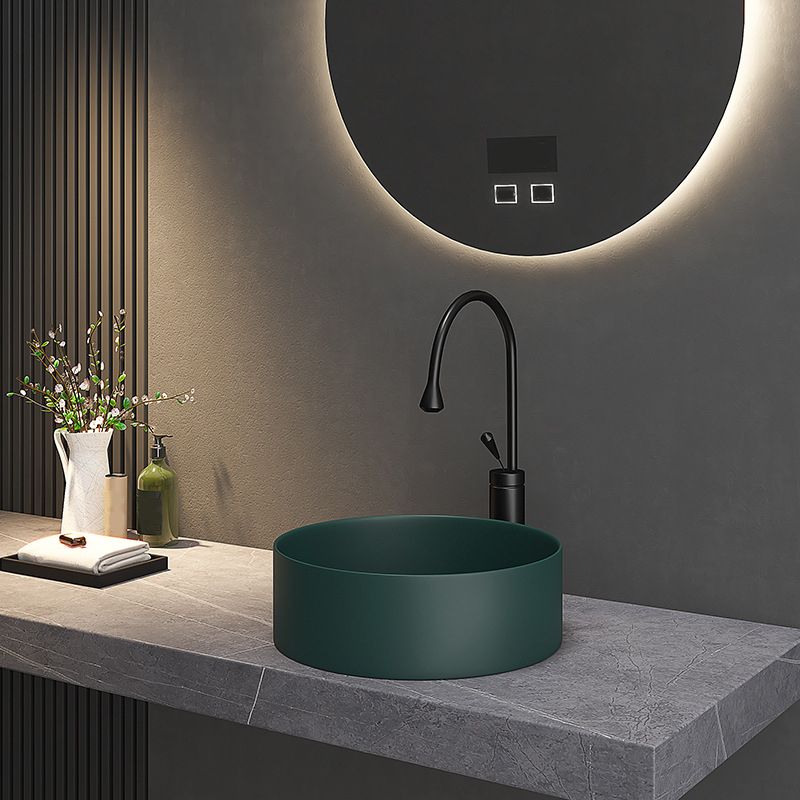 Modern Vessel Sink Round Porcelain with Faucet Vessel Lavatory Sink