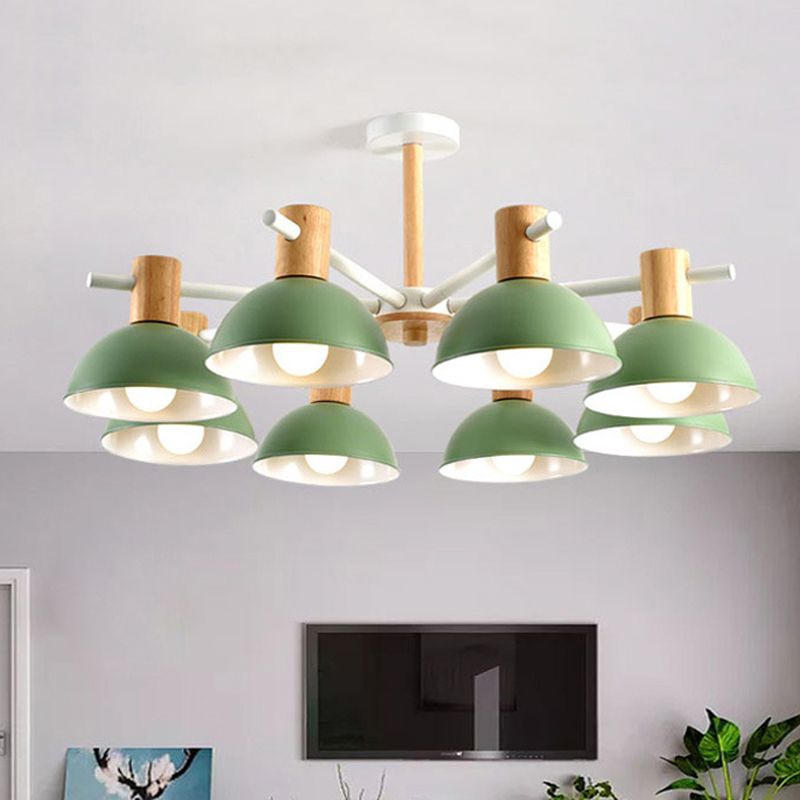 Macaroon Dome Hanging Pendant Fixture Iron 8 Lights Hanging Chandelier for Living Room