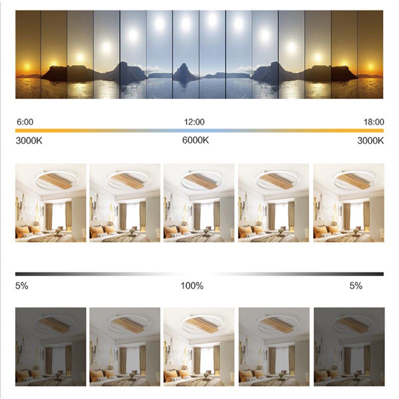 Modern LED Ceiling Light Fixture White Circular Ceiling Mounted Light with Wooden Shade