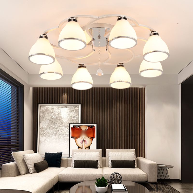 Silbermetall Semi Flush Lampe Moderne mehrköpfige Deckenbeleuchtung mit Glockenglasschatten