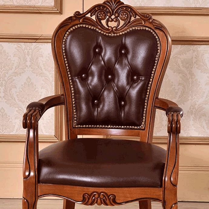 Leather High Back Dining Side Chair Kitchen Side Chair with Solid Wood Legs