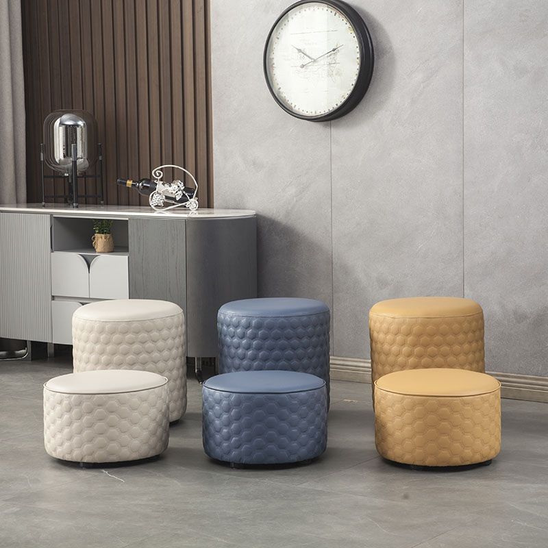 Water Resistant Pouf Ottoman Genuine Leather Round Solid Modern Ottoman