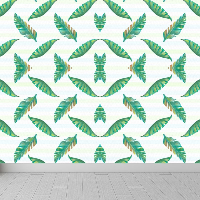 Botanical Leaves Mural Wallpaper Tropical Style Non-Woven Material Wall Covering