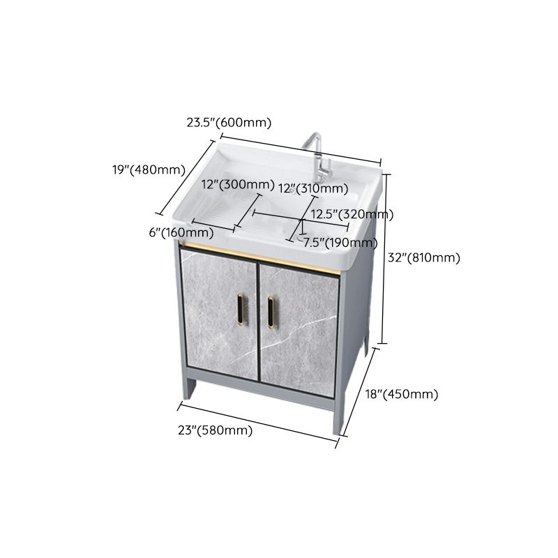 Metal Freestanding Sink Vanity Modern Mirror Cabinet Bathroom Vanity Set in Gray