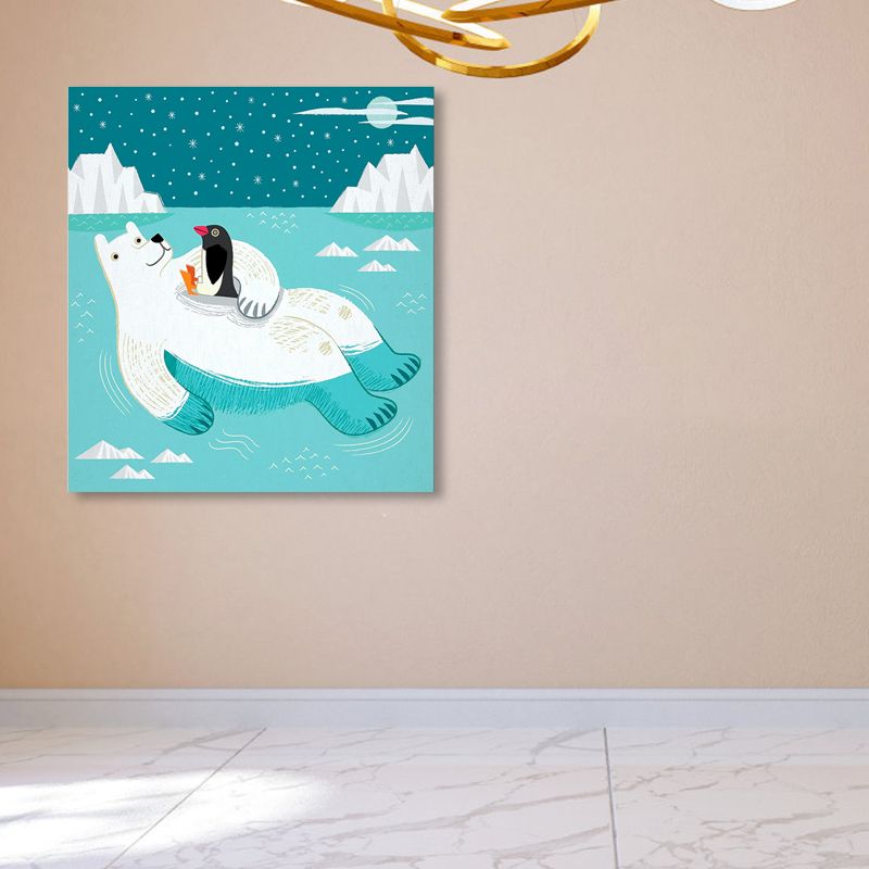 Sea Animals Wrapped Canvas Children's Art Textured Wall Decor in Soft Color for Kids Room