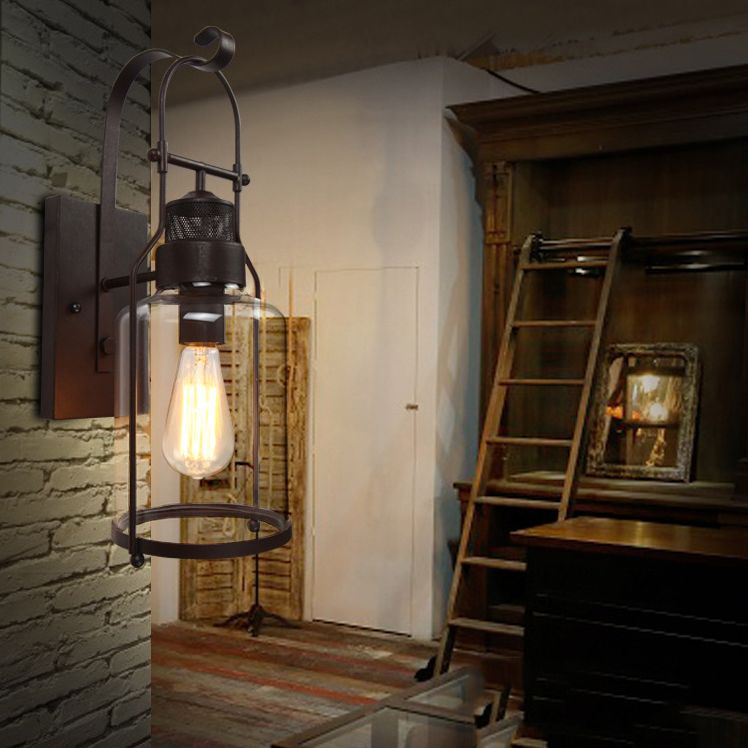 Industrial Style Wall Light Glass Shade Light Sconce Light Fixture for Sitting Room
