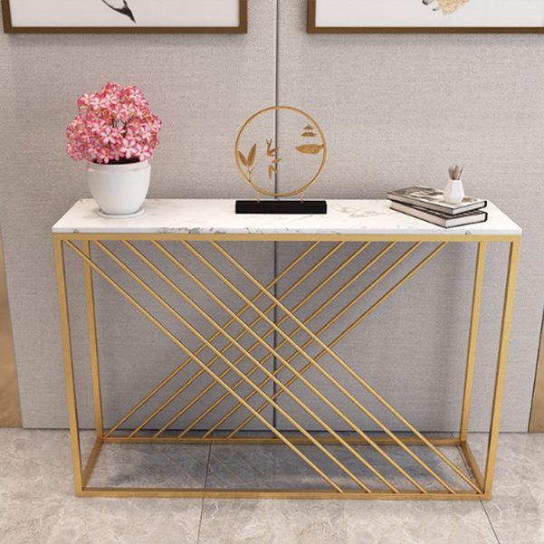 12" W Glam Marble Console Table Rectangle Stain Resistant Accent Table for Hall