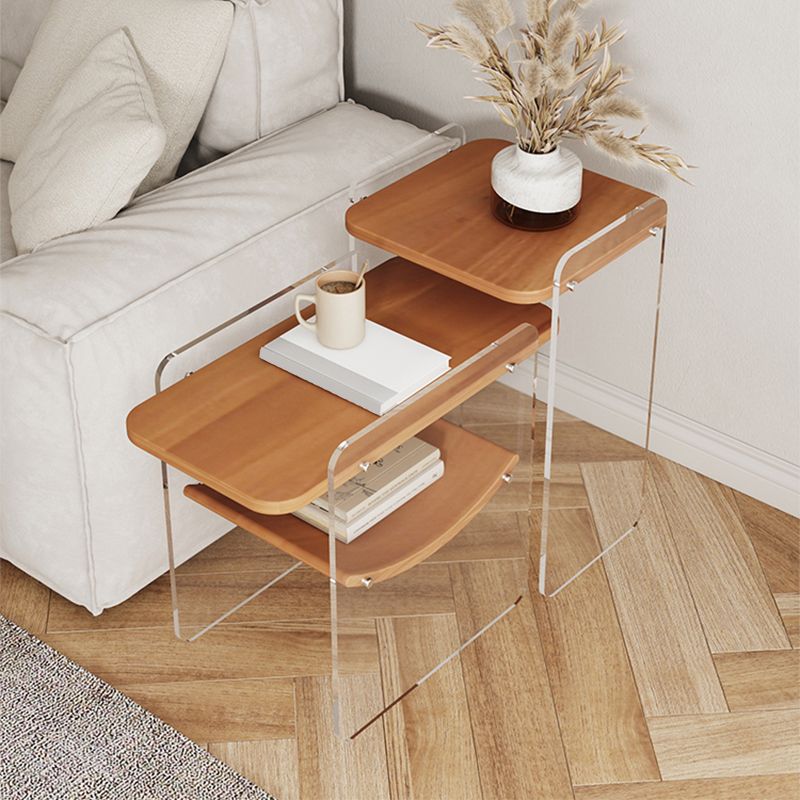Wood and Acrylic Side End Table Double Tier Table with Shelf for Living Room