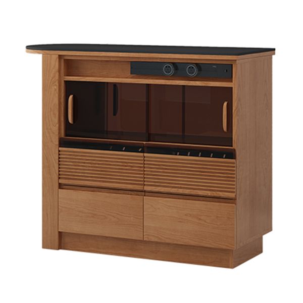 Modern Stone Bar Table with Lockers and Wood Base for Living Room