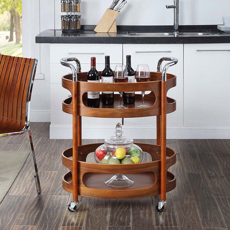 Modern Solid Wood Prep Table Rolling Kitchen Trolley with Wine Storage