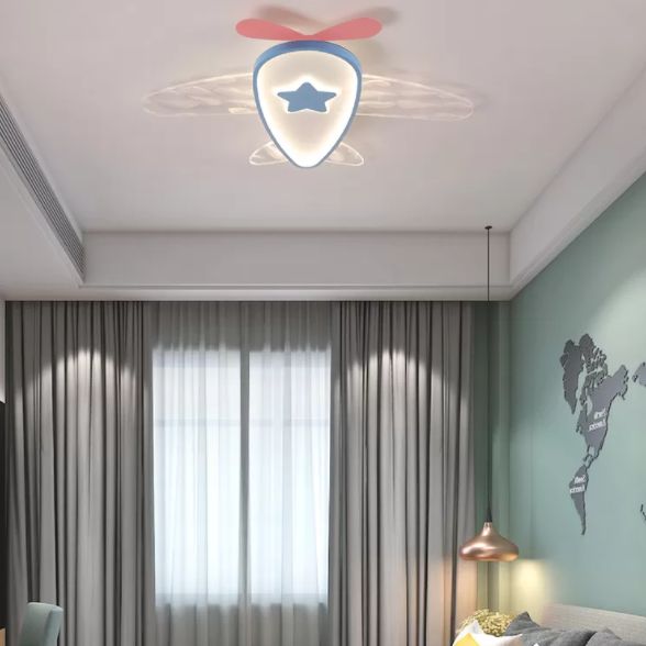 Airplane Acrylic Feather LED Semi Flush Ceiling Fixture in Modern Creative Style Wrought Iron Ceiling Light for Bedroom