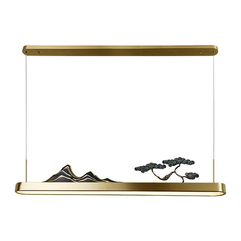 Lumo di lussuoso lussuoso a ciondolo in oro in oro cinese Metal Isola lineare Luce del soffitto per la tè