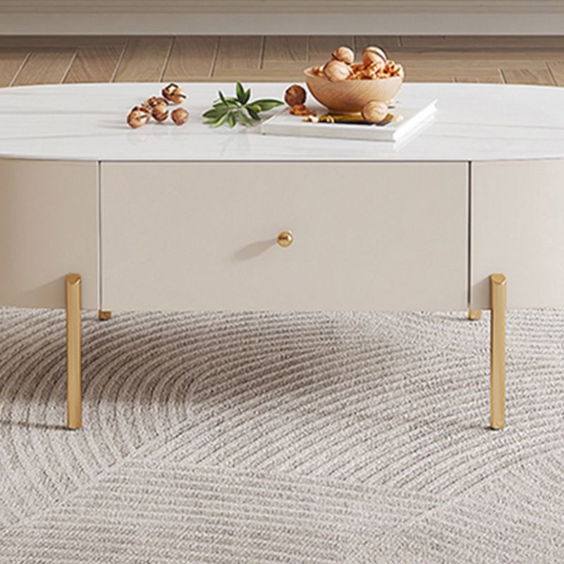 2 Legs Single Coffee Table Glam Oval Coffee Table with Drawer