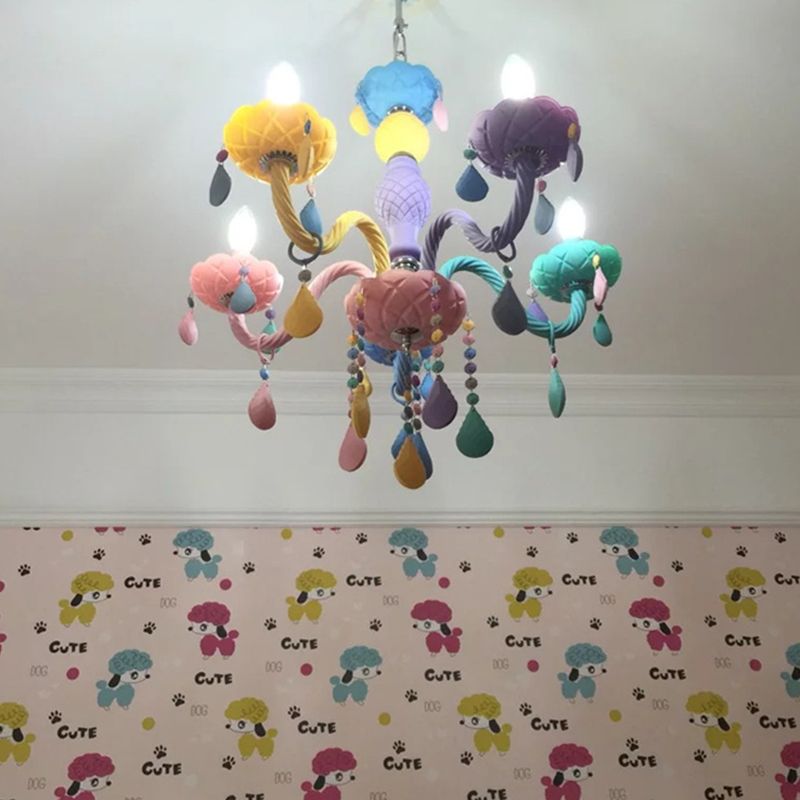 Bedroom Macaron Pendant Light in Modern Creative Style Wrought Iron Chandelier with Crystal Decoration