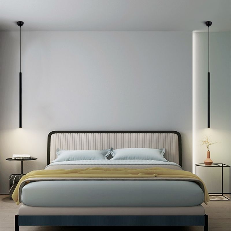 Contemporary Style Cylinder Shape Pendant Lights Metal Hanging Lamps in Black