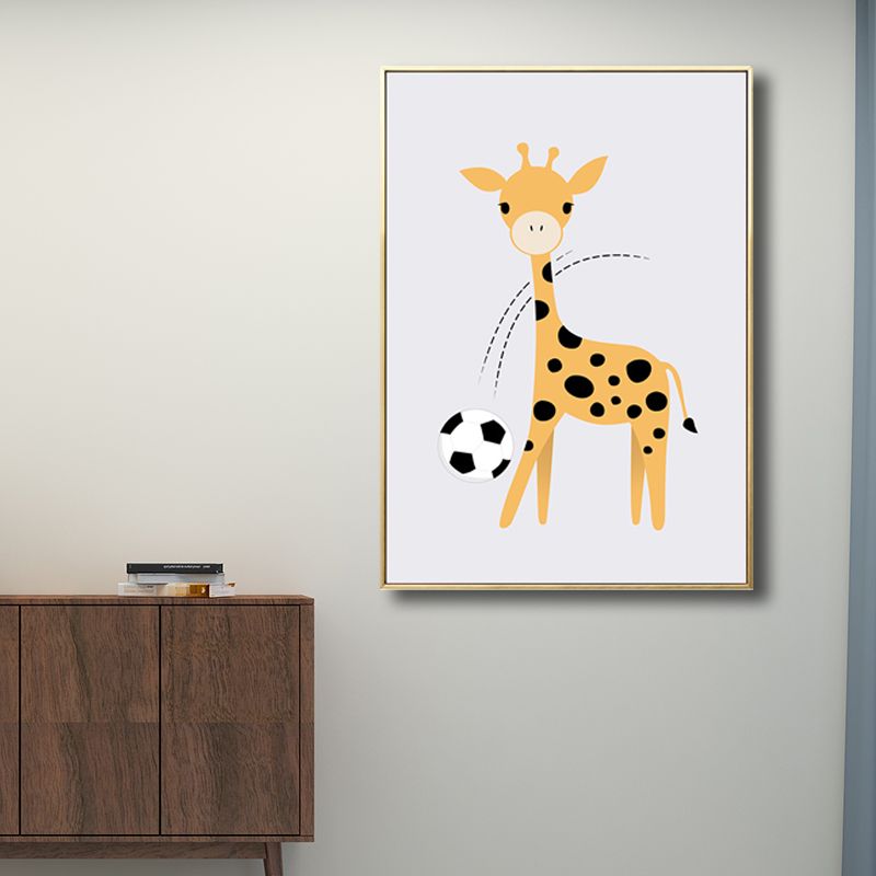 Children's Art Cartoon Animals Painting in Soft Color Textured Canvas for Kids Room