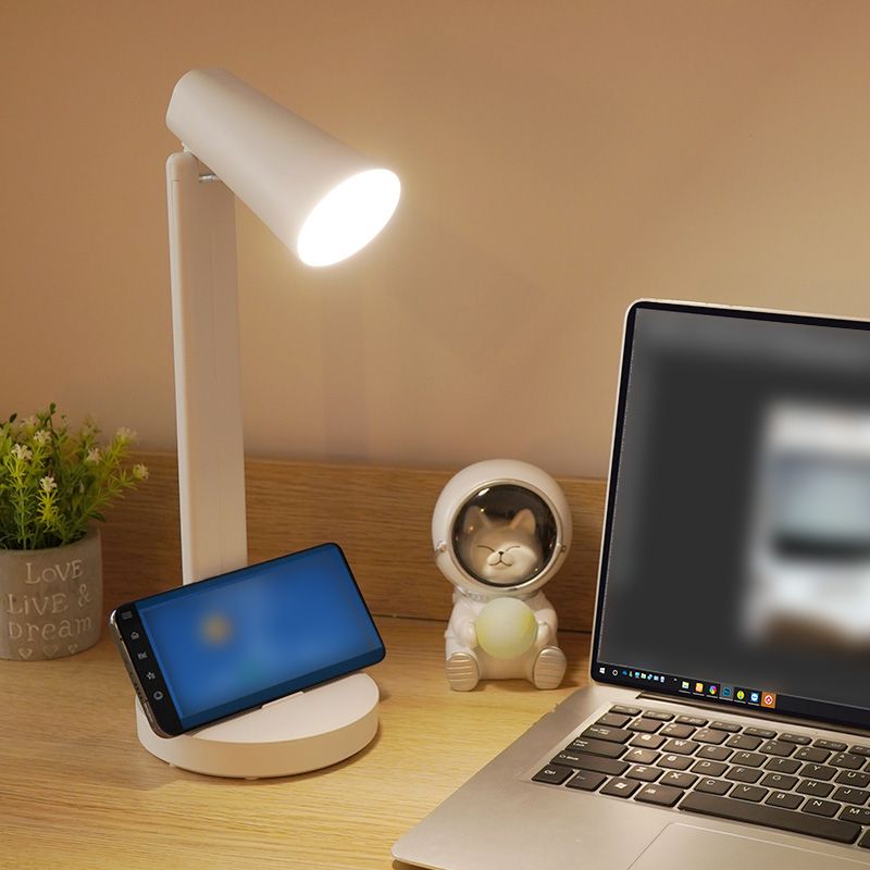 Rechargeable White Conical Table Lamp Nordic Plastic LED Reading Book Light for Study Room