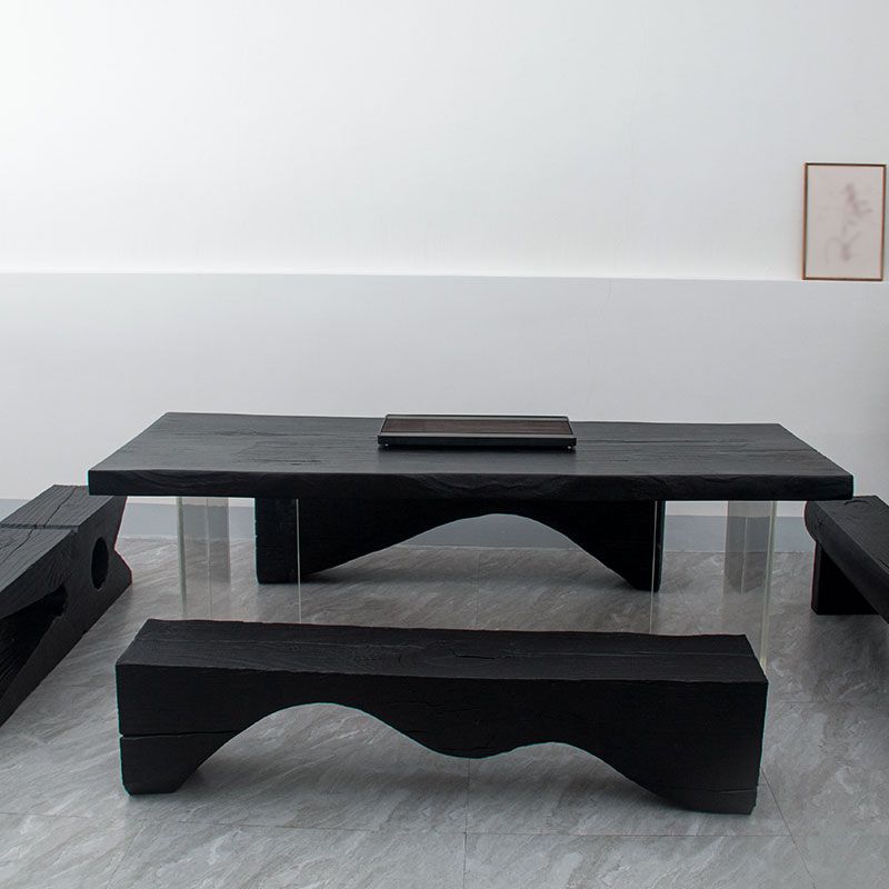 Modern Rectangle Dining Table Black Pine Solid Wood Top Dining Site Table
