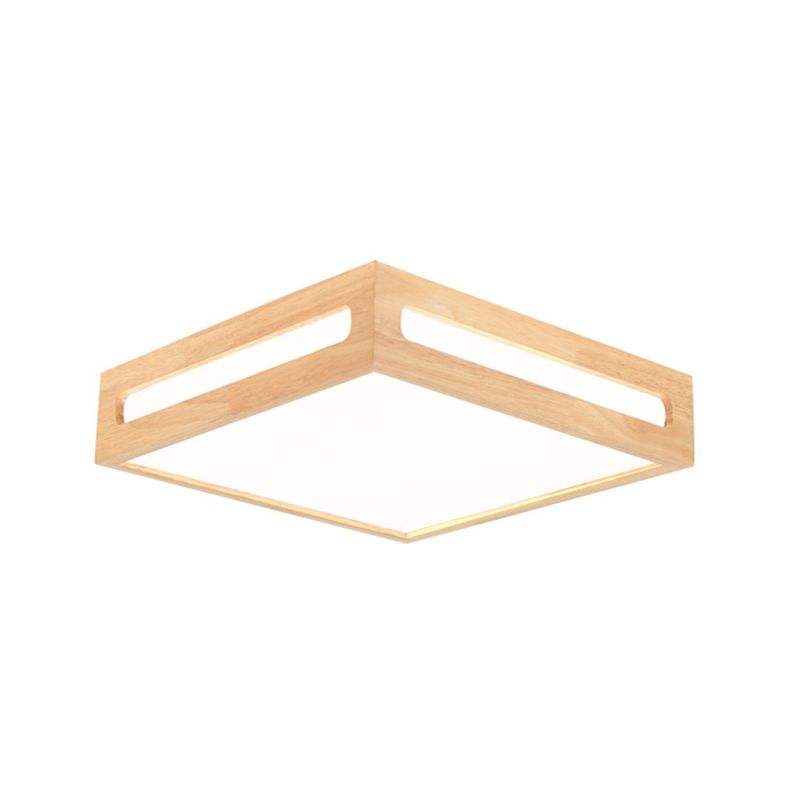 Minimalist LED Flush Light Acrylic Shade Natural Wood Square Box Ceiling Lighting in Warm/White Light