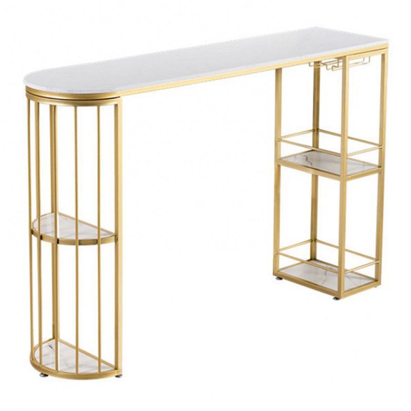 Industrial Style Bistro Bar Desk Marble Top Specialty Pub Table for Cafe