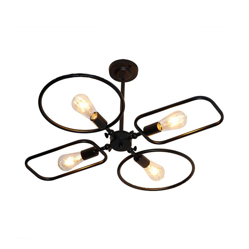 Lustre géométrique en métal Light Light Retro Style 4 lumières Hanging intérieure Lumière en noir