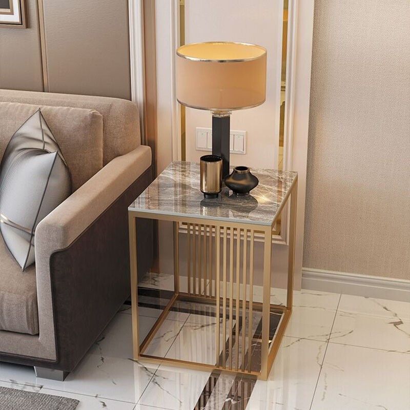 Contemporary Glam Marble Top Side Accent Table Metal Frame End Table